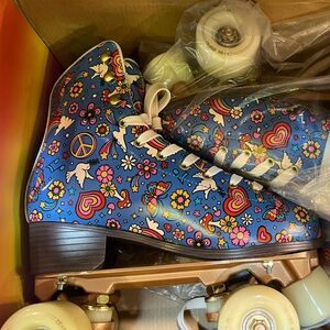 Colorful Roller Skates with Peace and Heart Design